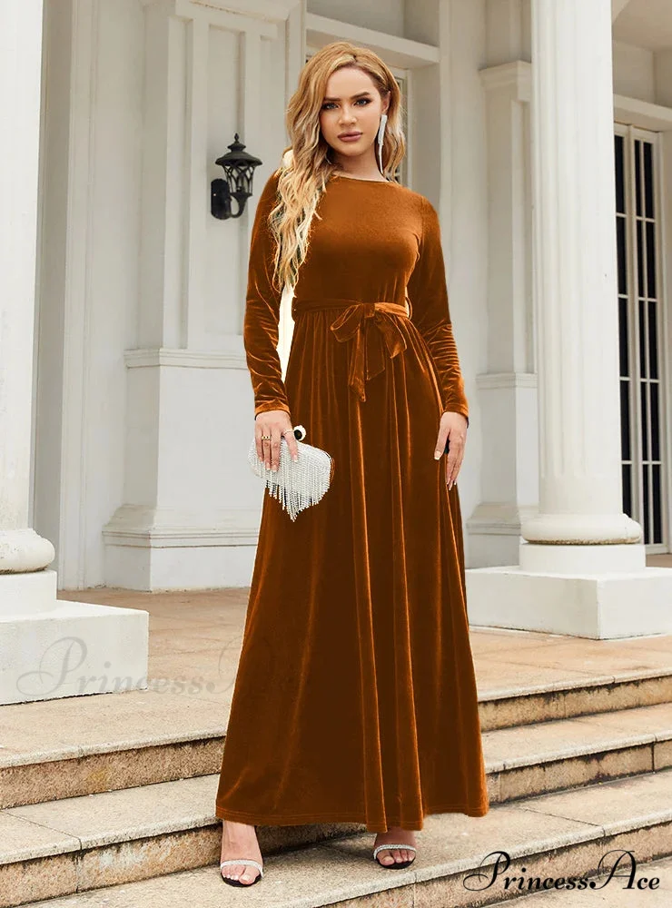 VELVET LONG SLEEVE DRESS - SOLID COLOR - Image 7