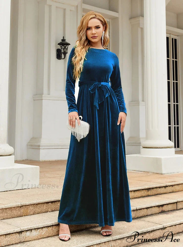 VELVET LONG SLEEVE DRESS - SOLID COLOR - Image 8