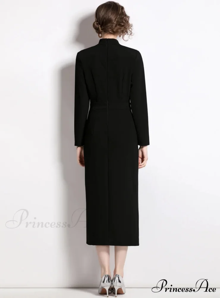 BLACK BOW SLIM LONG SLEEVE DRESS - Image 3