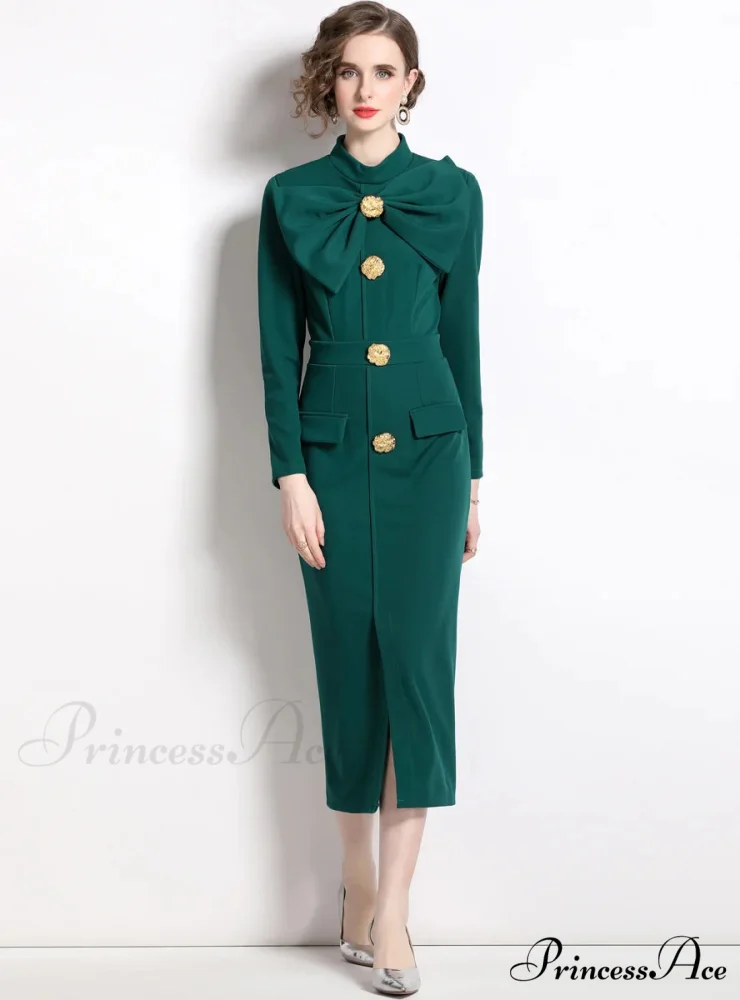 BLACK BOW SLIM LONG SLEEVE DRESS - Image 4