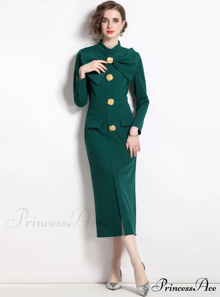 BLACK BOW SLIM LONG SLEEVE DRESS - Image 5