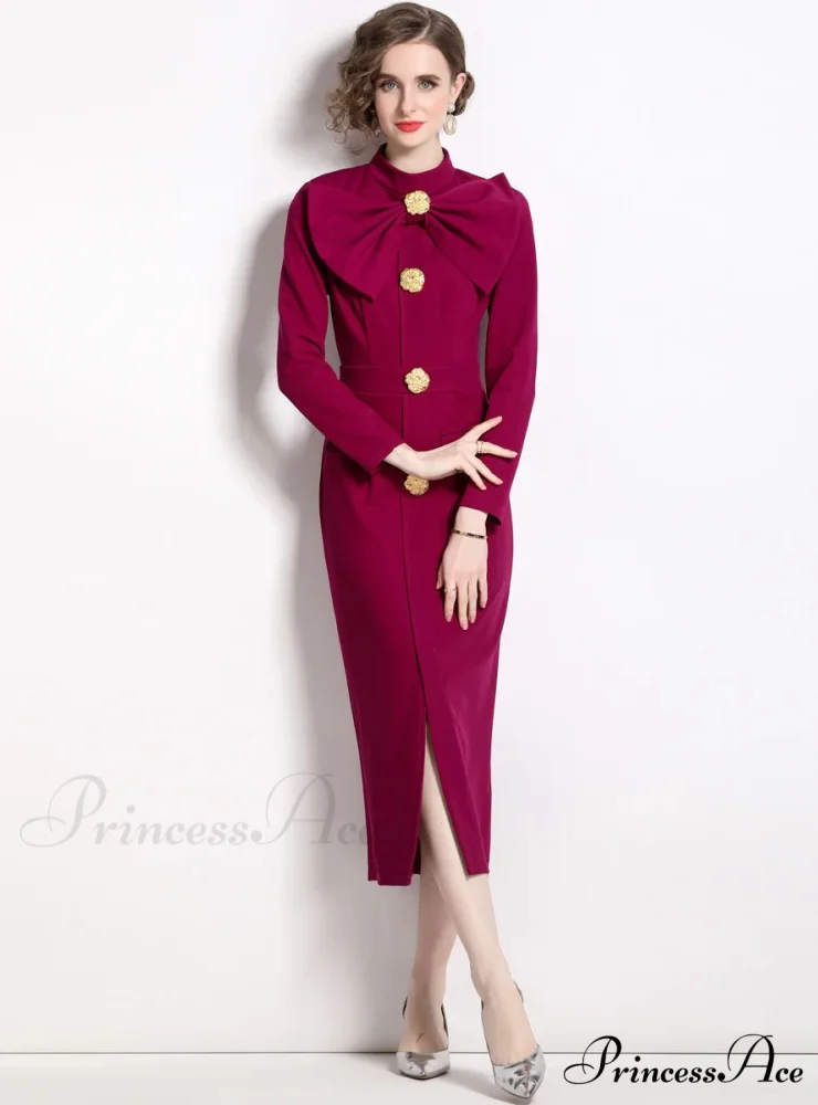 BLACK BOW SLIM LONG SLEEVE DRESS - Image 7