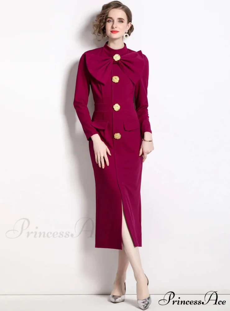 BLACK BOW SLIM LONG SLEEVE DRESS - Image 8