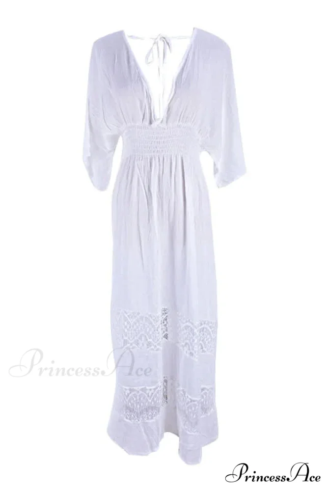 Vintage White Lace Patchwork Bohemian Maxi Dress - Image 2