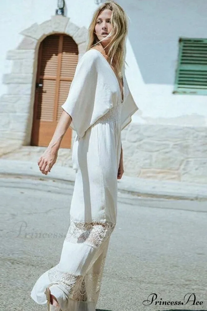 Vintage White Lace Patchwork Bohemian Maxi Dress - Image 4