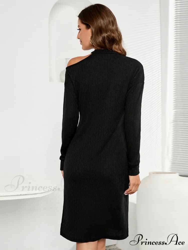 SOLID COLOR SLIT DRESS with LONG SLEEVES - Image 4