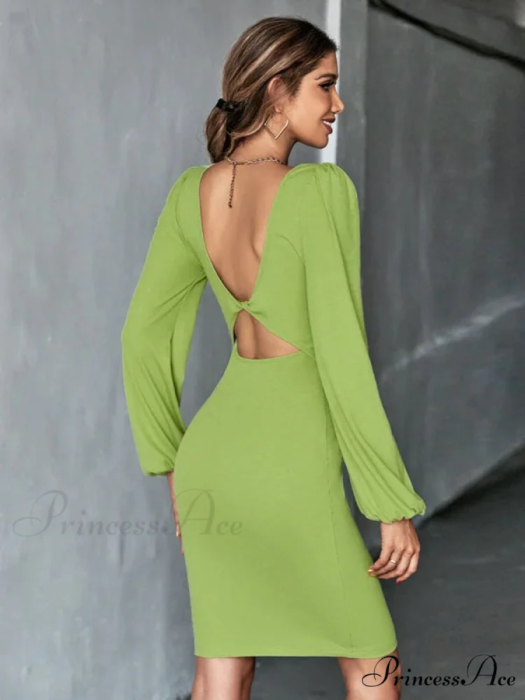 Knitted Backless Long-Sleeved Dress - Image 2
