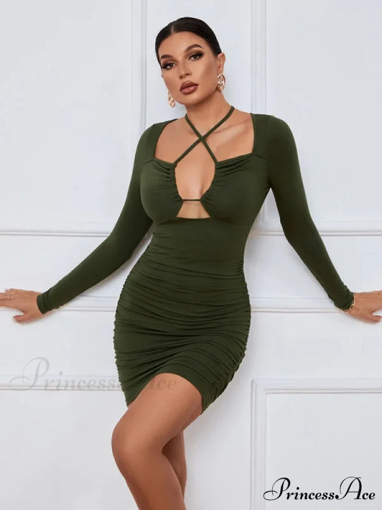 HOLLOW LONG SLEEVE SHORT DRESS - Image 6
