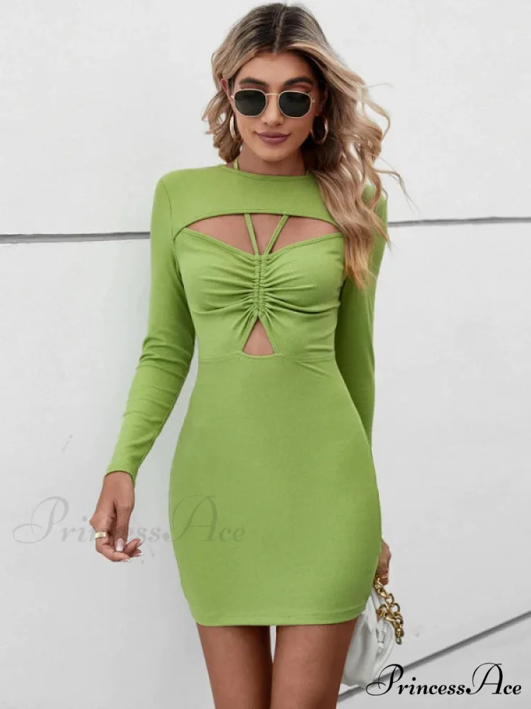 CASUAL HALTER HOLLOW SHORT SLEEVE DRESS - Image 2