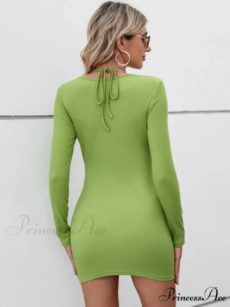 CASUAL HALTER HOLLOW SHORT SLEEVE DRESS - Image 3