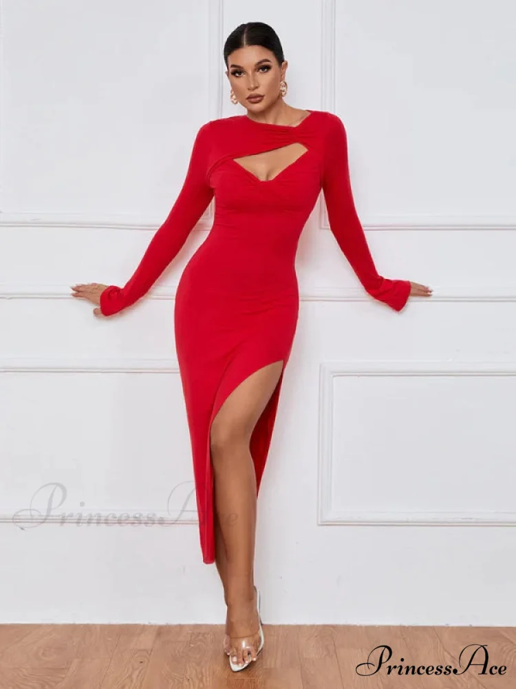 Slim Fit Split Long Sleeve Dress - Image 2