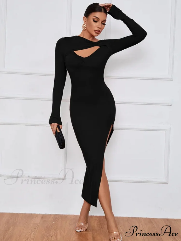 Slim Fit Split Long Sleeve Dress - Image 5