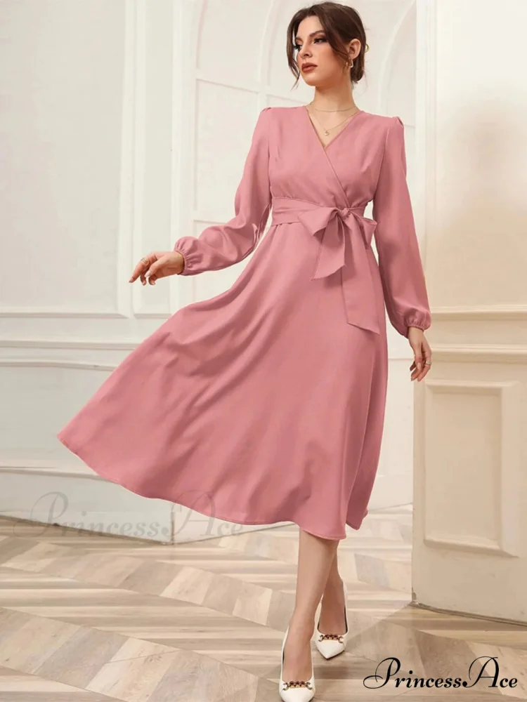 V-NECK LONG-SLEEVED DRESS WITH BUBBLE SLEEVE BELT - Image 2