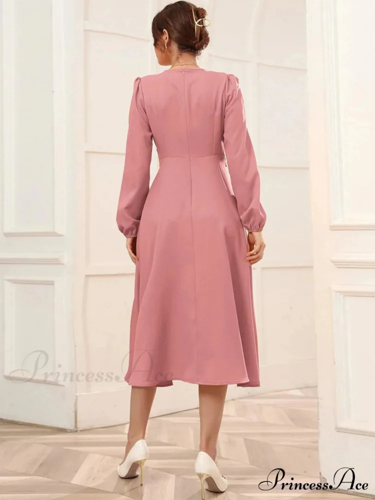 V-NECK LONG-SLEEVED DRESS WITH BUBBLE SLEEVE BELT - Image 3