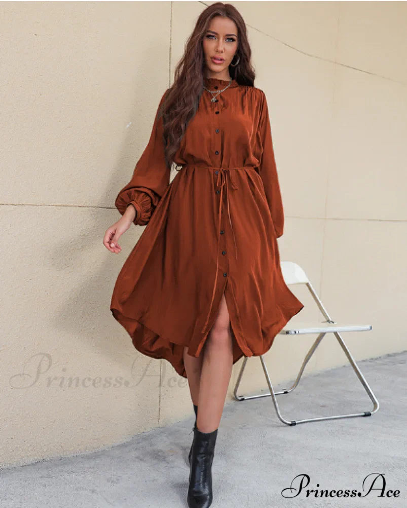 Slim Single-Breasted Shirt Dress with Temperament - Image 3