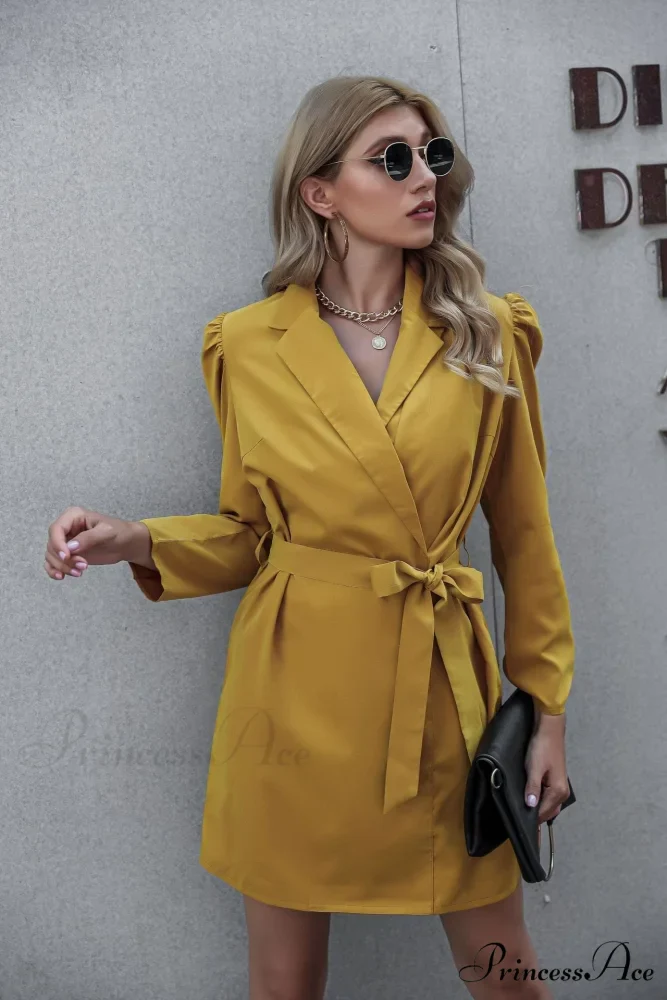 Suit collar dress with lace waist in candy colors - Image 4