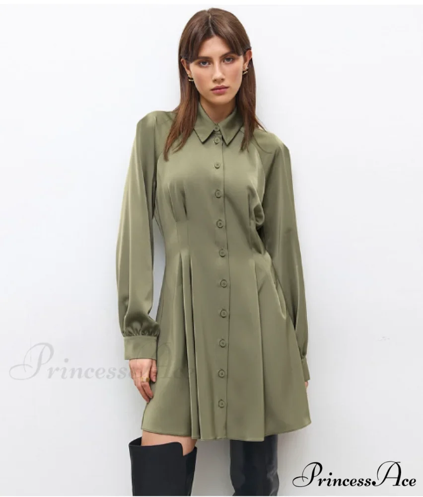 Vintage Green Office Long Sleeve Lapel Short Dress for Autumn - Image 5