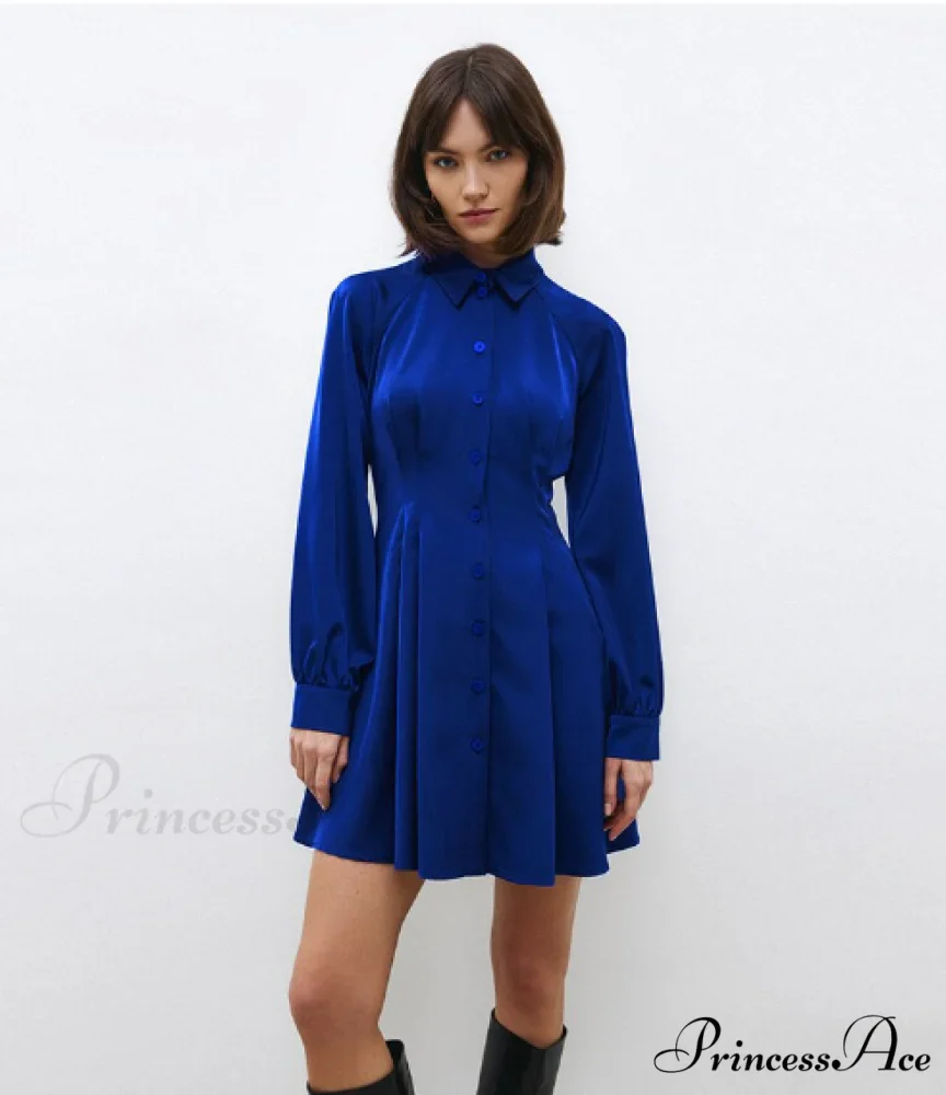 Vintage Green Office Long Sleeve Lapel Short Dress for Autumn - Image 7