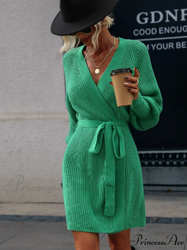 Winter Wrap Dress Women Long Sleeve Office Cardigan Tunic Solid Color - Image 11