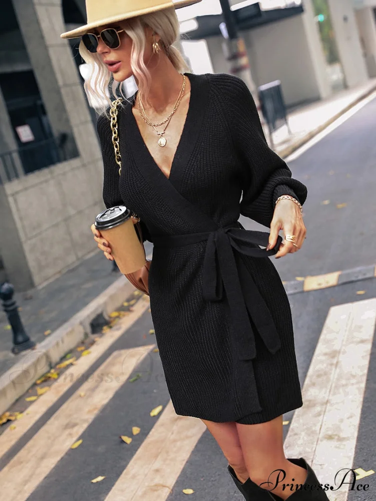 Winter Wrap Dress Women Long Sleeve Office Cardigan Tunic Solid Color - Image 18