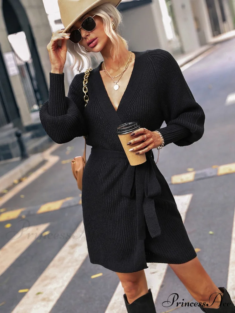Winter Wrap Dress Women Long Sleeve Office Cardigan Tunic Solid Color - Image 19