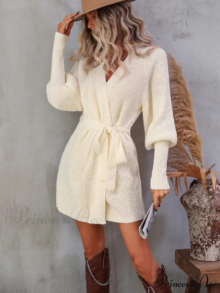Winter Wrap Dress Women Long Sleeve Office Cardigan Tunic Solid Color - Image 2