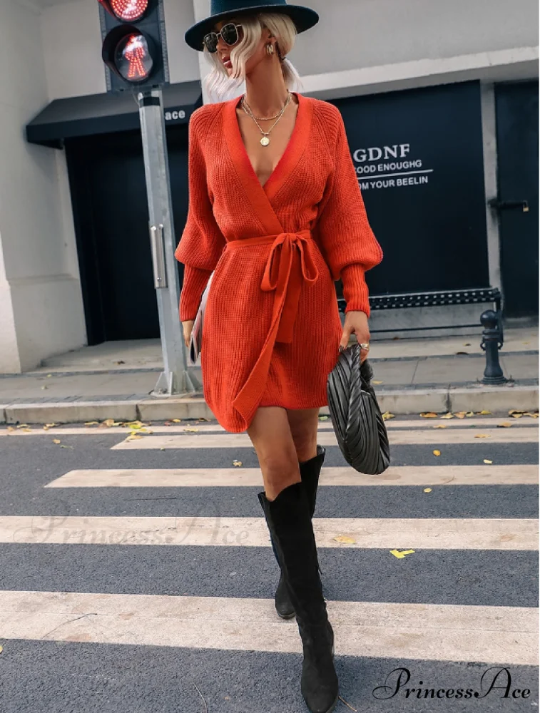 Winter Wrap Dress Women Long Sleeve Office Cardigan Tunic Solid Color - Image 6
