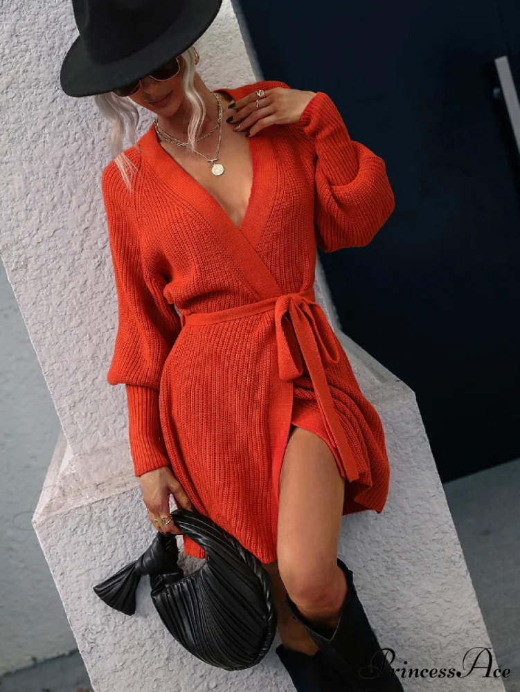 Winter Wrap Dress Women Long Sleeve Office Cardigan Tunic Solid Color - Image 8
