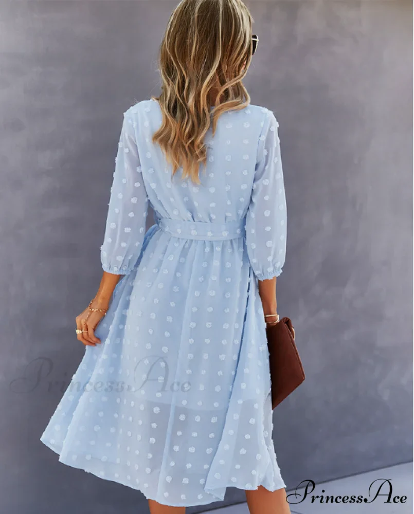 Elegant Half Sleeve Women's Casual V-neck Midi Dress with Buttons - Image 10