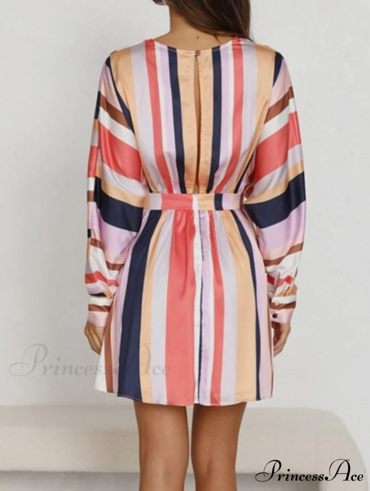 Colorful Striped Short Flare Mini Dress for Women - Image 2