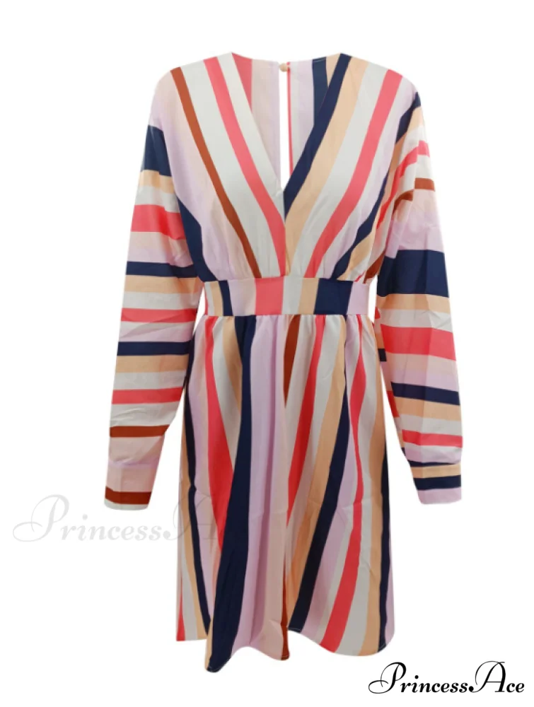 Colorful Striped Short Flare Mini Dress for Women - Image 4