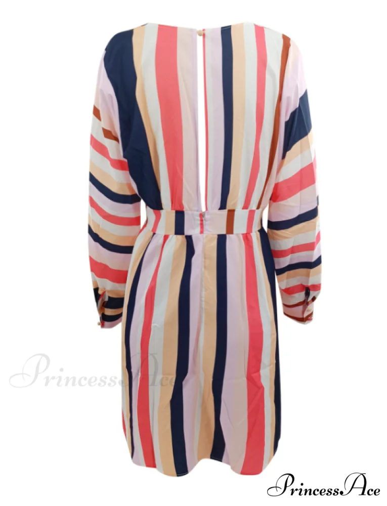 Colorful Striped Short Flare Mini Dress for Women - Image 5