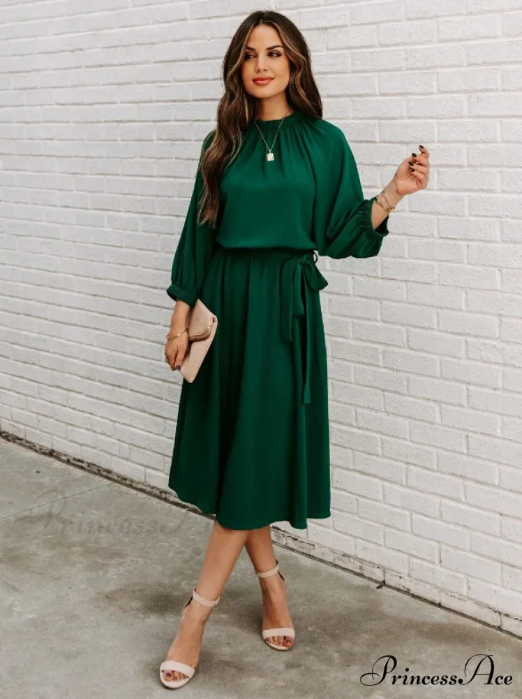 Women's O Neck Elegant Half Sleeve Big Swing Party Dress - Image 2