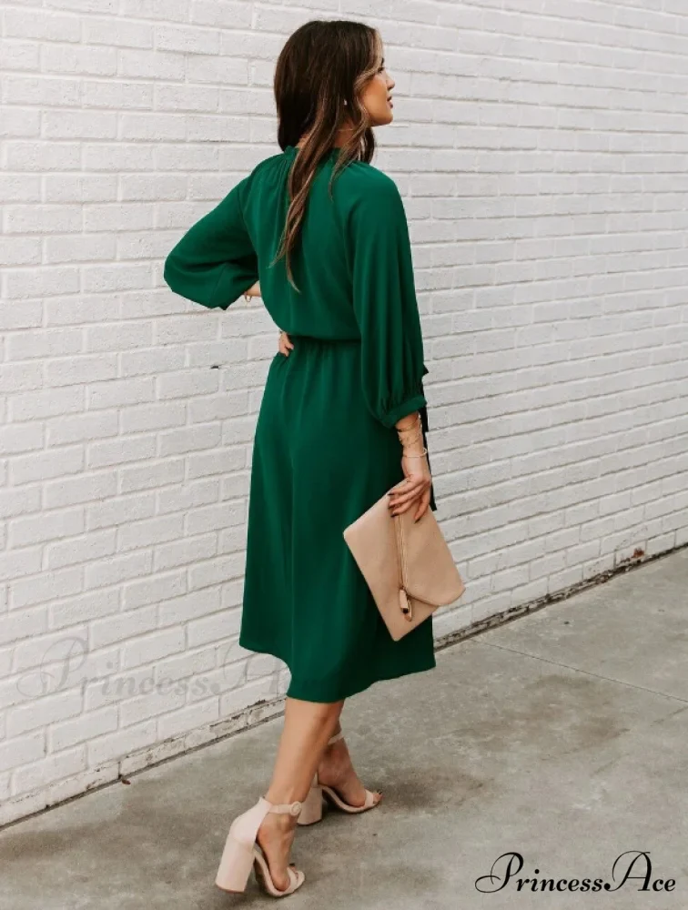 Women's O Neck Elegant Half Sleeve Big Swing Party Dress - Image 3