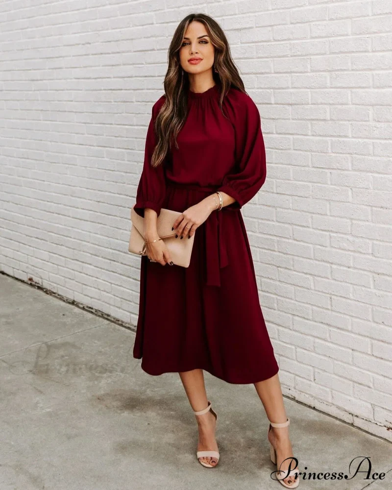 Women's O Neck Elegant Half Sleeve Big Swing Party Dress - Image 4