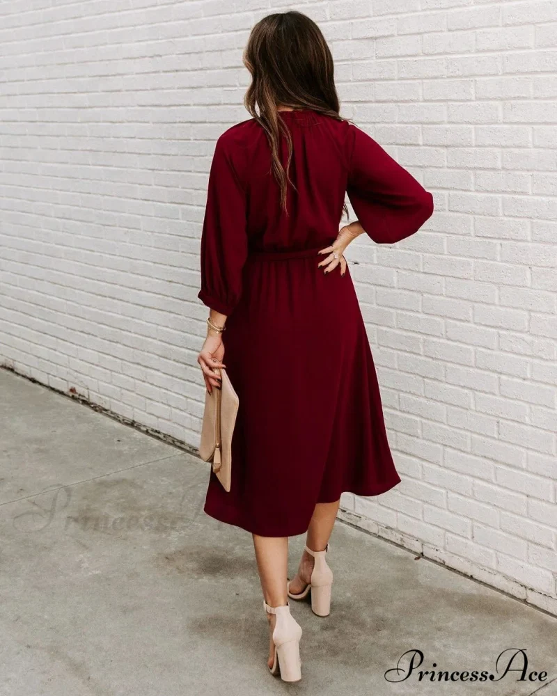Women's O Neck Elegant Half Sleeve Big Swing Party Dress - Image 5