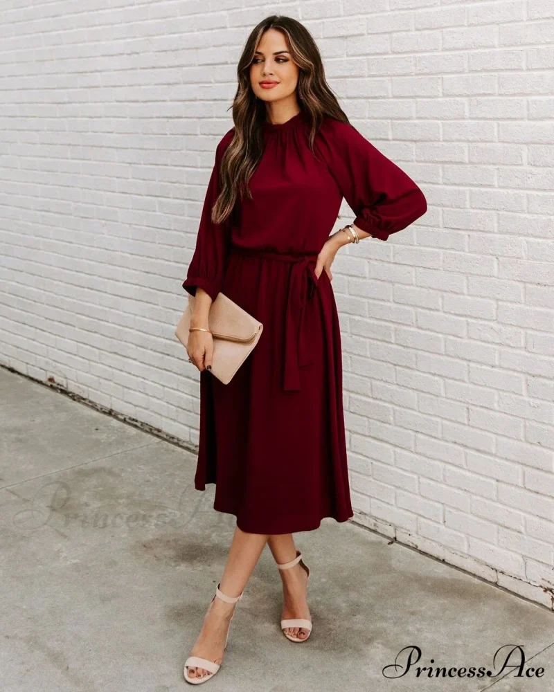 Women's O Neck Elegant Half Sleeve Big Swing Party Dress - Image 6