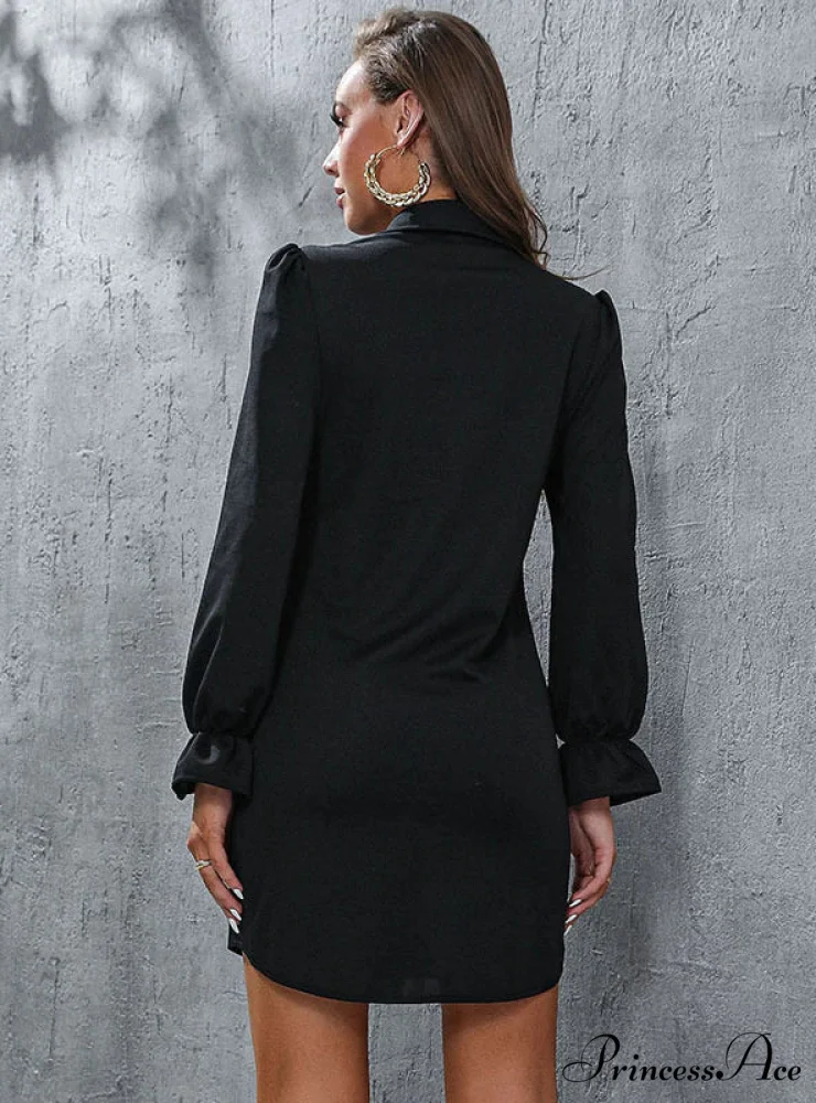 Long Sleeve Lapel Shirt Dress - Slim Cardigan - Image 3