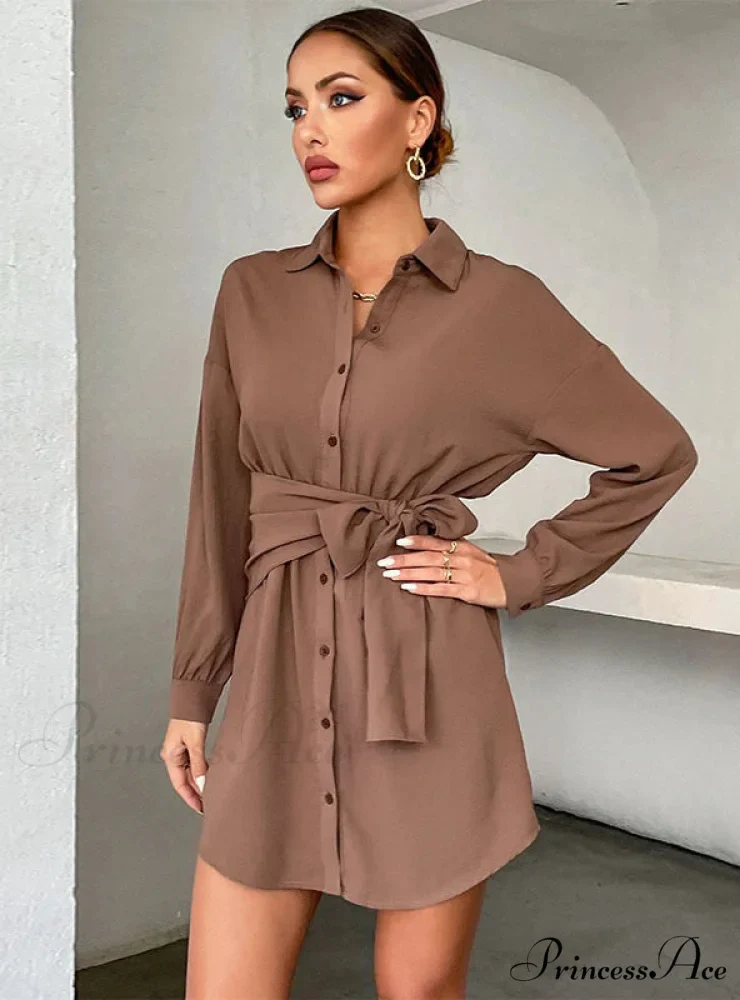 CARDIGAN TIE LAPEL LONG SLEEVE SHIRT DRESS - Image 2
