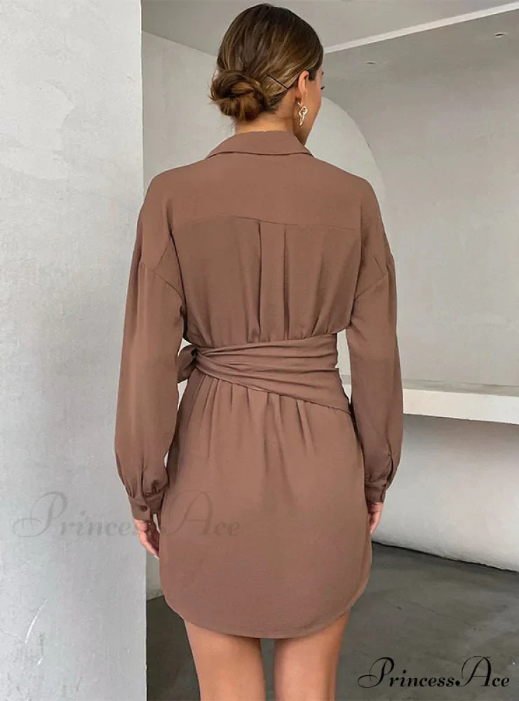 CARDIGAN TIE LAPEL LONG SLEEVE SHIRT DRESS - Image 3