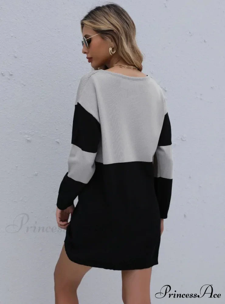 Turtleneck Loose Knit Stitching Sweater Dress - Image 3