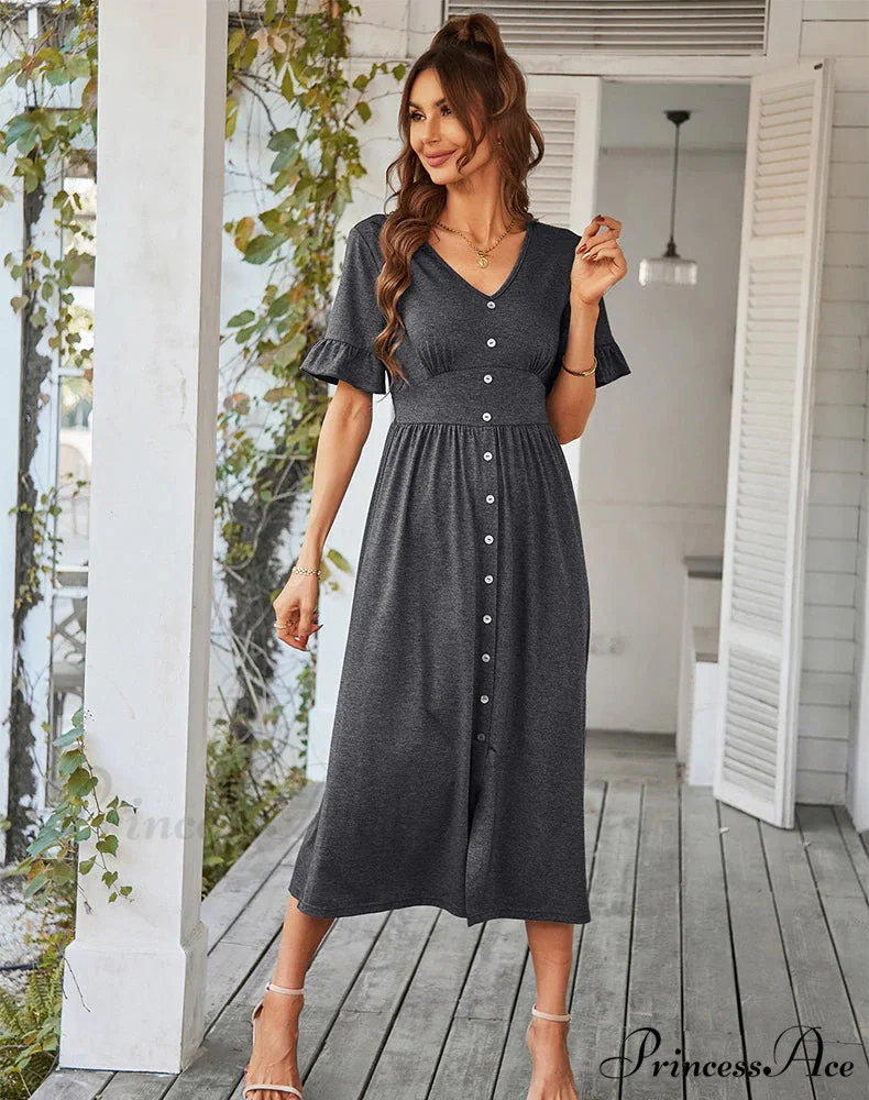 A-LINE DRESS - SOLID COLOR - Image 2