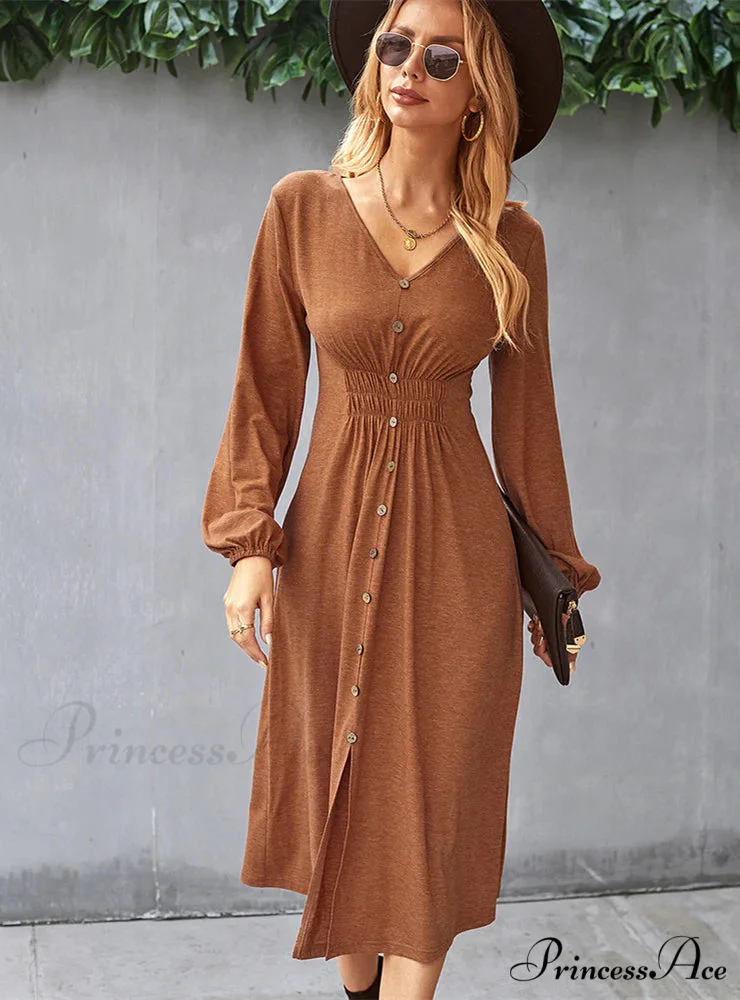 V-NECK LONG SLEEVE A-LINE DRESS - Image 6