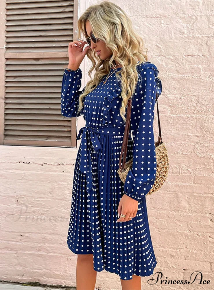 LOTUS LEAF POLKA DOT DRESS - LONG SLEEVE - Image 4