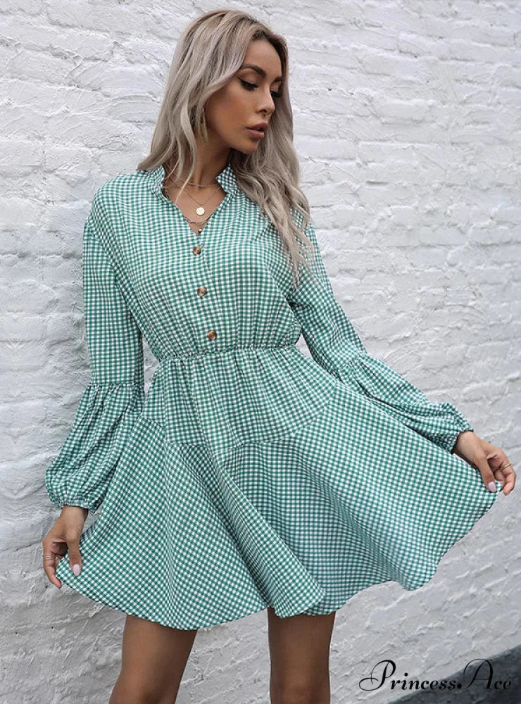 PLAID LONG SLEEVE COLLAR DRESS - Image 2