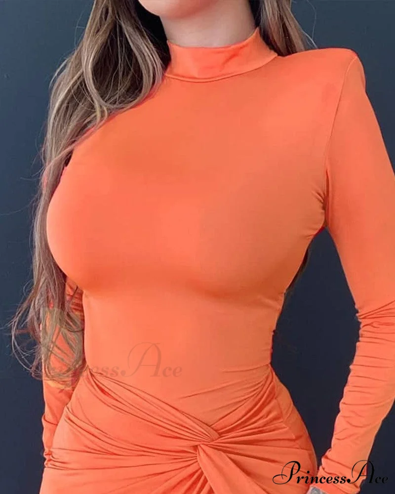 Solid Twisted Split Bodycon Dress for Women - Image 2