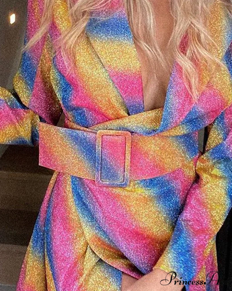 Sequins Colorblock Slit Blazer Dress - Image 3
