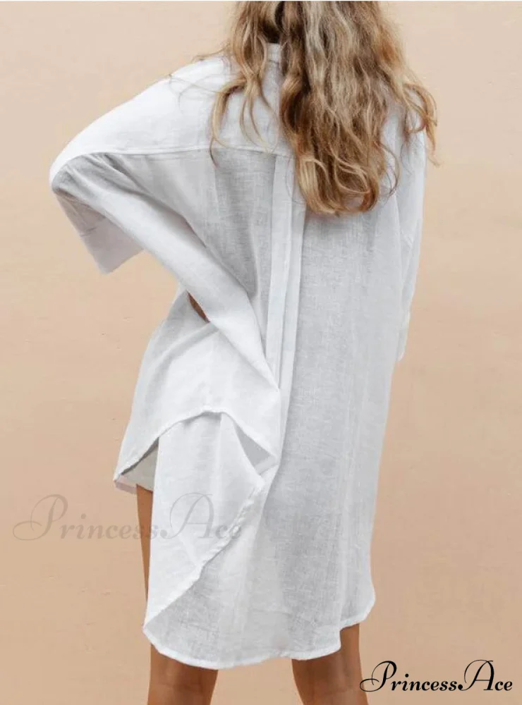 Three Quarter Sleeve Above Knee Loose Solid Dress for Office Lady - Image 2