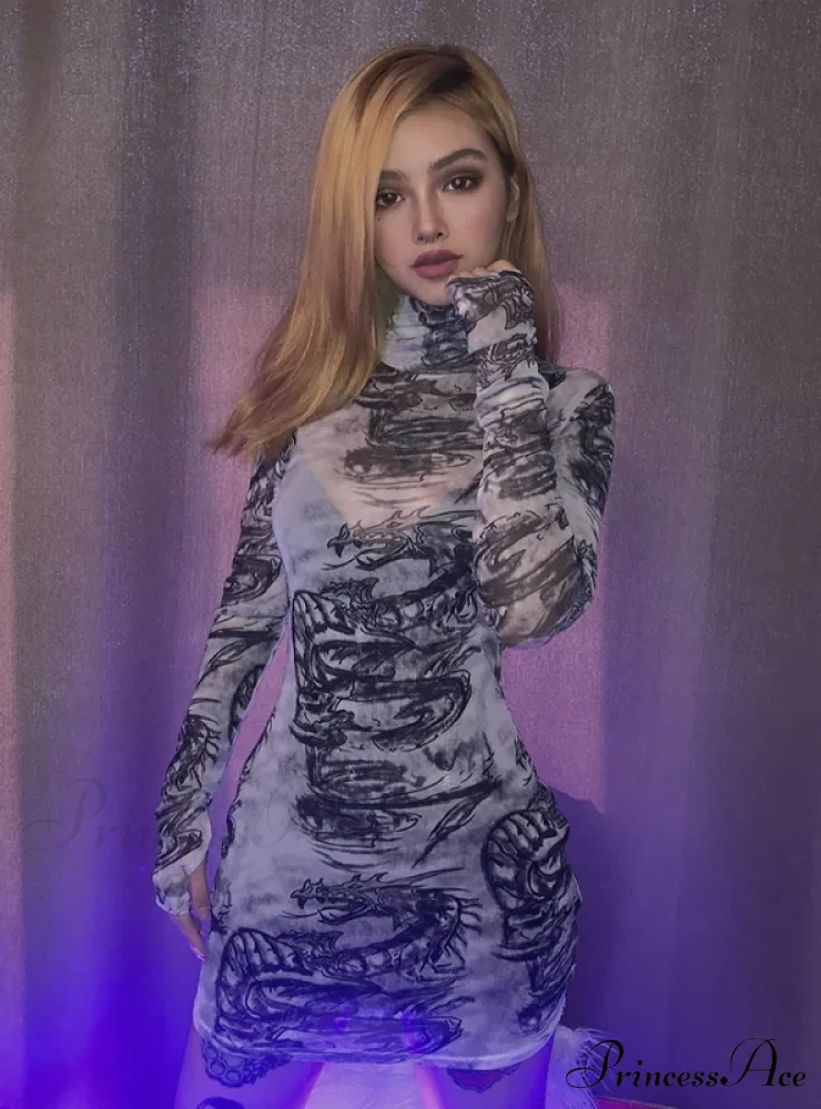 MESH PRINT SLIM SKINNY DRESS - Image 2