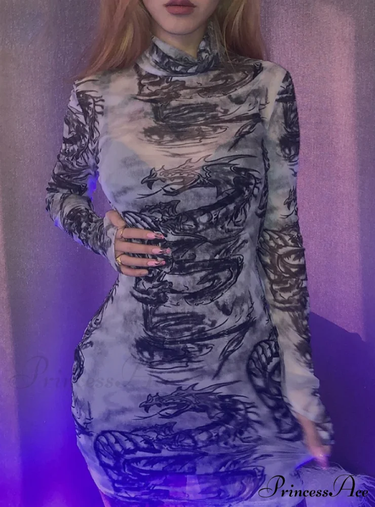 MESH PRINT SLIM SKINNY DRESS - Image 3